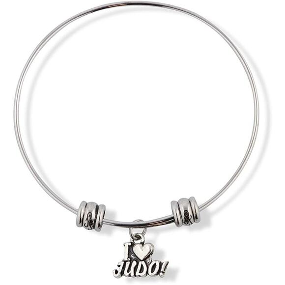 I Love Judo Martial Arts Fighting Charm Bangle Bracelet Jewelry - Picture 1 of 4